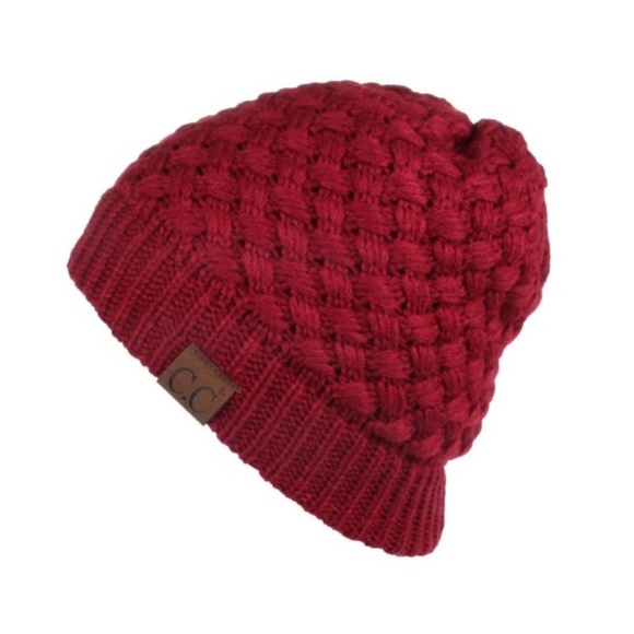 Beanie Basket Weave C.C. Beanies  Burgundy - Picture 1 of 2
